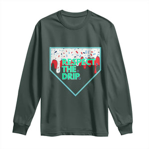 Baseball Home Plate Dripping Ice Cream Long Sleeve Shirt Respect The Drip Social Club Sprinkles TS02 Dark Forest Green Print Your Wear