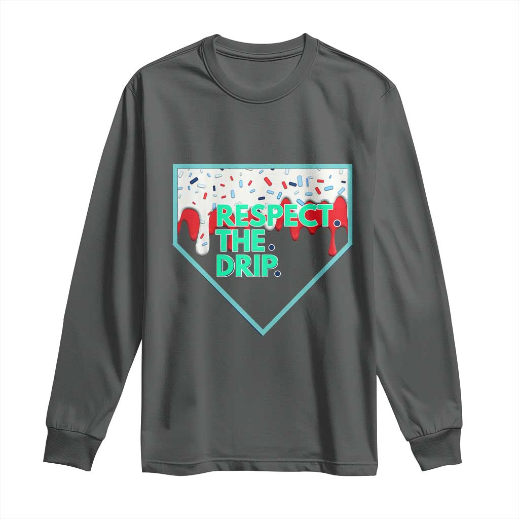 Baseball Home Plate Dripping Ice Cream Long Sleeve Shirt Respect The Drip Social Club Sprinkles TS02 Dark Heather Print Your Wear