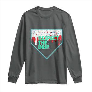 Baseball Home Plate Dripping Ice Cream Long Sleeve Shirt Respect The Drip Social Club Sprinkles TS02 Dark Heather Print Your Wear