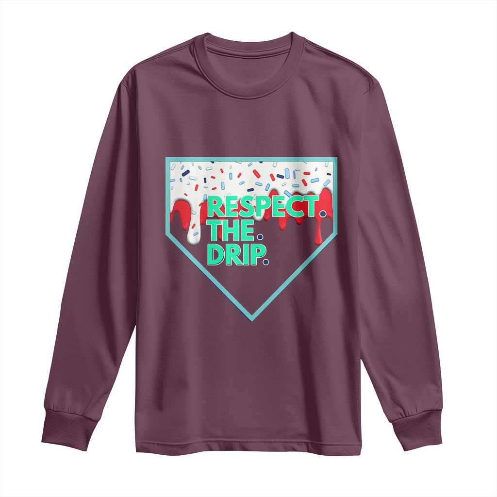 Baseball Home Plate Dripping Ice Cream Long Sleeve Shirt Respect The Drip Social Club Sprinkles TS02 Maroon Print Your Wear