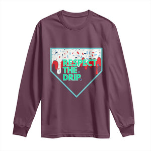 Baseball Home Plate Dripping Ice Cream Long Sleeve Shirt Respect The Drip Social Club Sprinkles TS02 Maroon Print Your Wear
