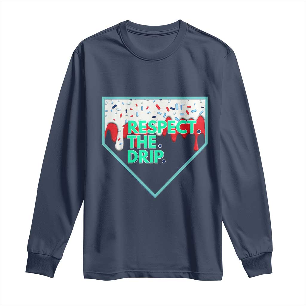 Baseball Home Plate Dripping Ice Cream Long Sleeve Shirt Respect The Drip Social Club Sprinkles TS02 Navy Print Your Wear