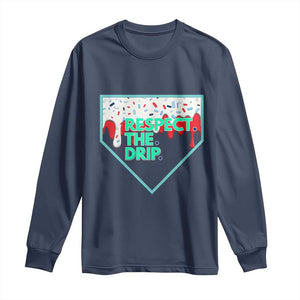 Baseball Home Plate Dripping Ice Cream Long Sleeve Shirt Respect The Drip Social Club Sprinkles TS02 Navy Print Your Wear