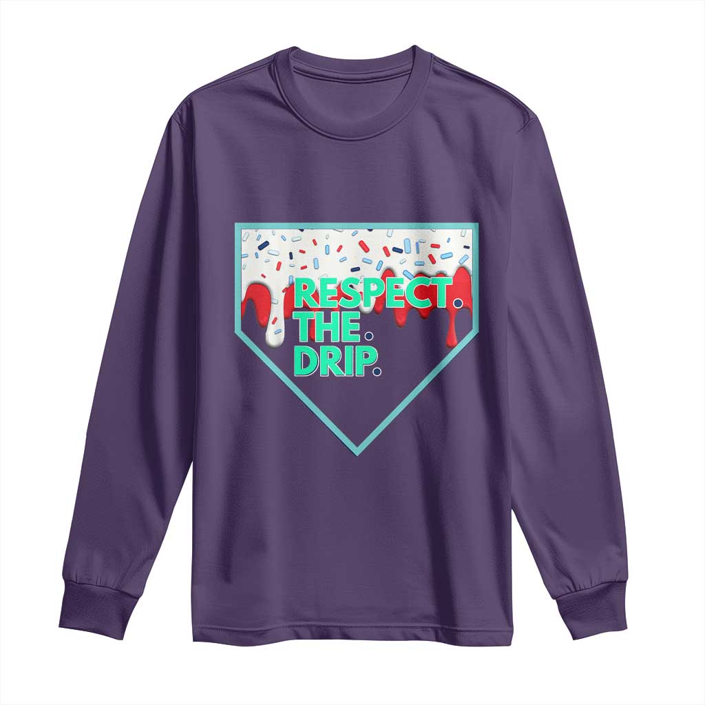 Baseball Home Plate Dripping Ice Cream Long Sleeve Shirt Respect The Drip Social Club Sprinkles TS02 Purple Print Your Wear