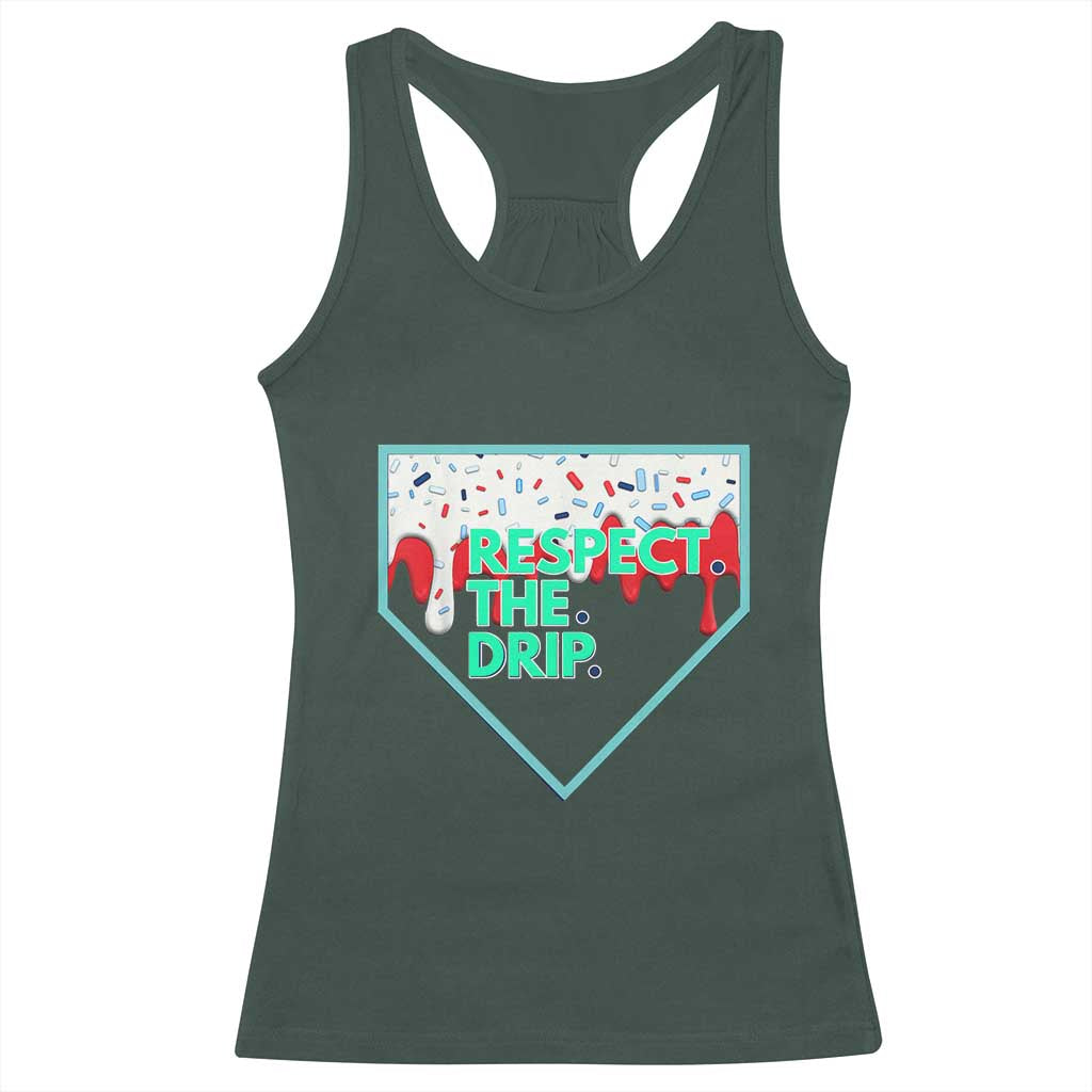 Baseball Home Plate Dripping Ice Cream Racerback Tank Top Respect The Drip Social Club Sprinkles TS02 Dark Forest Green Print Your Wear