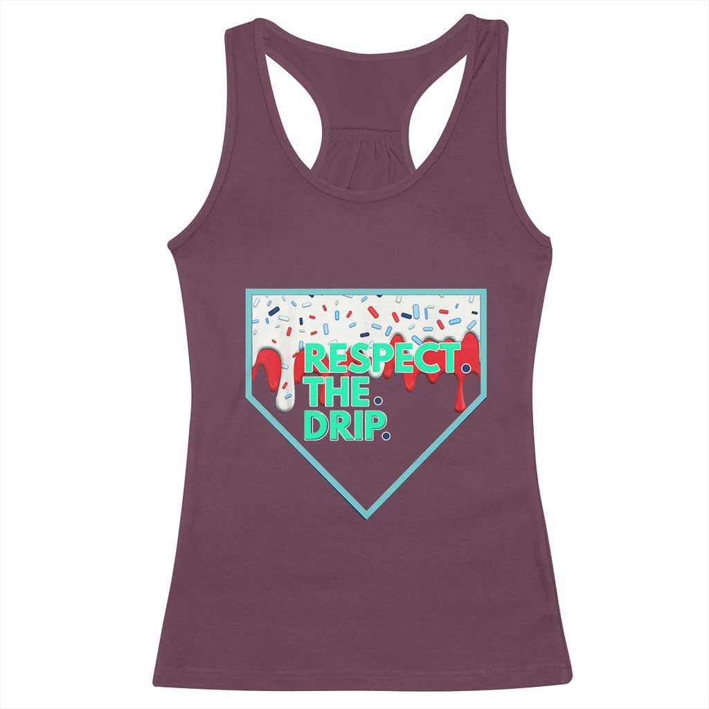 Baseball Home Plate Dripping Ice Cream Racerback Tank Top Respect The Drip Social Club Sprinkles TS02 Maroon Print Your Wear