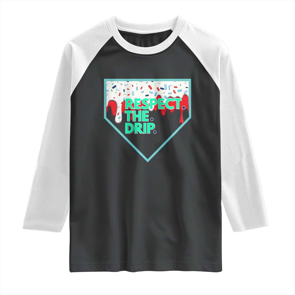 Baseball Home Plate Dripping Ice Cream Raglan Shirt Respect The Drip Social Club Sprinkles TS02 Black White Print Your Wear