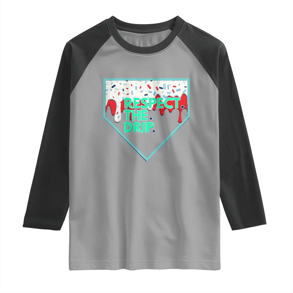 Baseball Home Plate Dripping Ice Cream Raglan Shirt Respect The Drip Social Club Sprinkles TS02 Sport Gray Black Print Your Wear