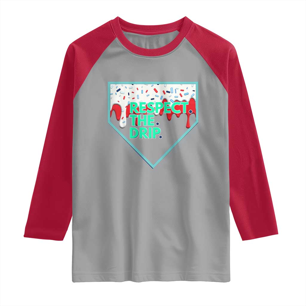Baseball Home Plate Dripping Ice Cream Raglan Shirt Respect The Drip Social Club Sprinkles TS02 Sport Gray Red Print Your Wear