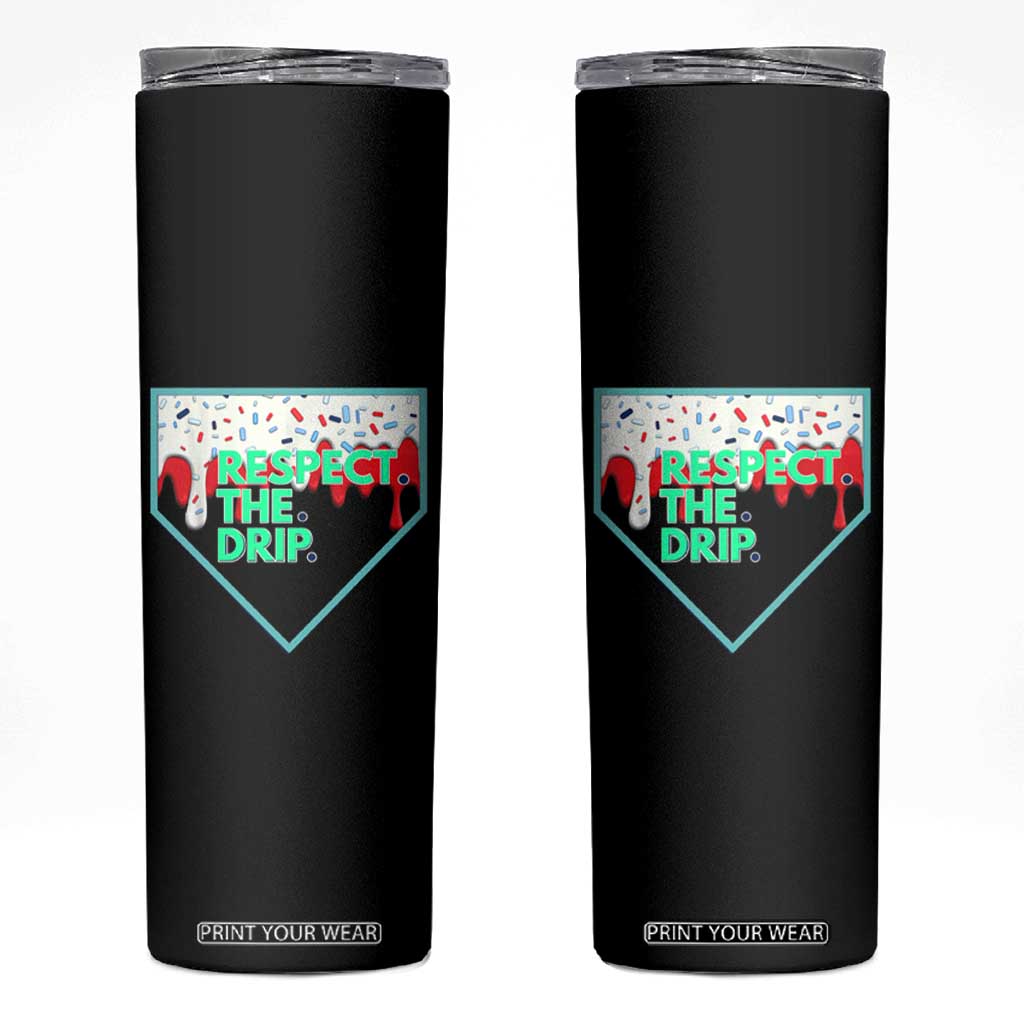 Baseball Home Plate Dripping Ice Cream Skinny Tumbler Respect The Drip Social Club Sprinkles TS02 Black Print Your Wear