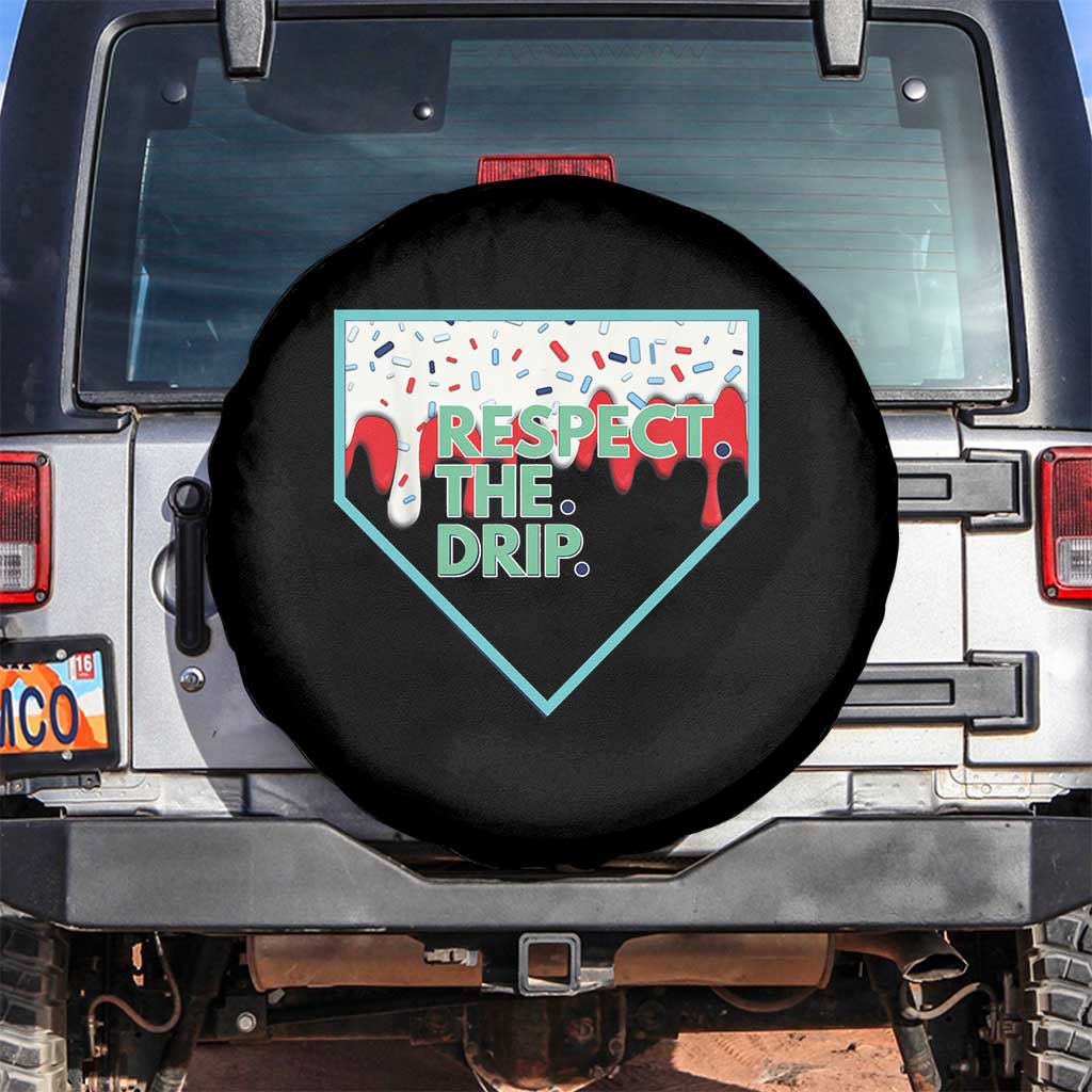 Baseball Home Plate Dripping Ice Cream Spare Tire Cover Respect The Drip Social Club Sprinkles TS02 No hole Black Print Your Wear