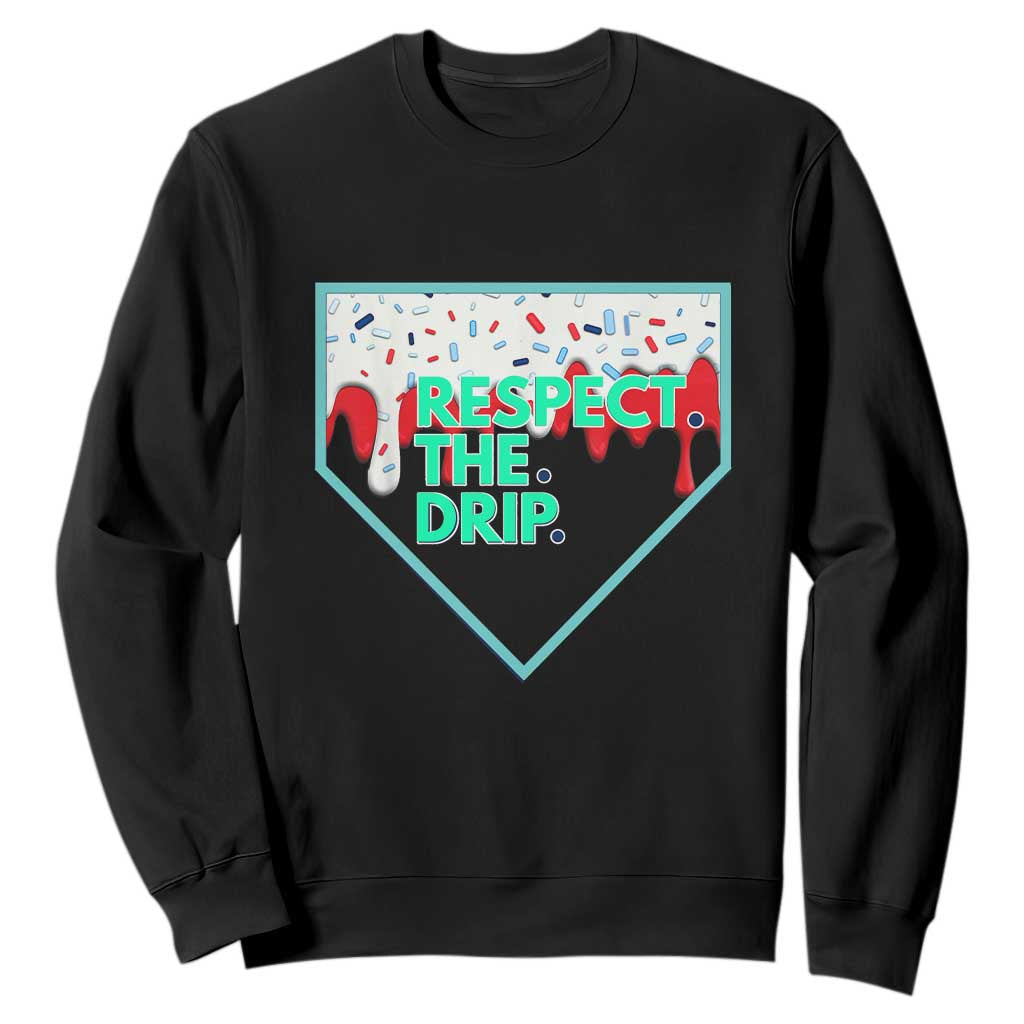 Baseball Home Plate Dripping Ice Cream Sweatshirt Respect The Drip Social Club Sprinkles TS02 Black Print Your Wear