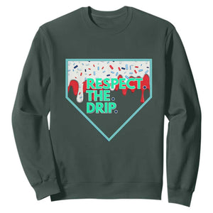 Baseball Home Plate Dripping Ice Cream Sweatshirt Respect The Drip Social Club Sprinkles TS02 Dark Forest Green Print Your Wear