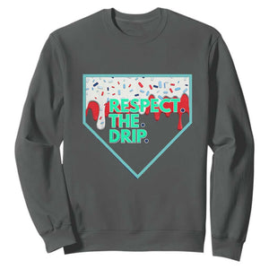 Baseball Home Plate Dripping Ice Cream Sweatshirt Respect The Drip Social Club Sprinkles TS02 Dark Heather Print Your Wear