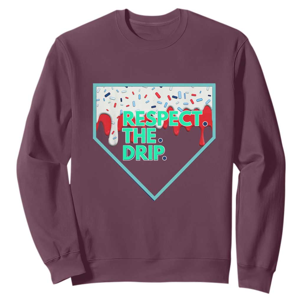 Baseball Home Plate Dripping Ice Cream Sweatshirt Respect The Drip Social Club Sprinkles TS02 Maroon Print Your Wear