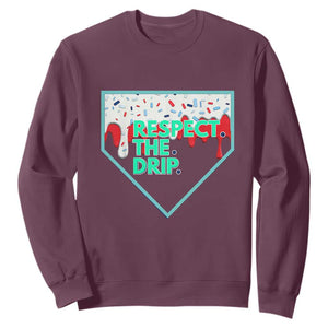 Baseball Home Plate Dripping Ice Cream Sweatshirt Respect The Drip Social Club Sprinkles TS02 Maroon Print Your Wear