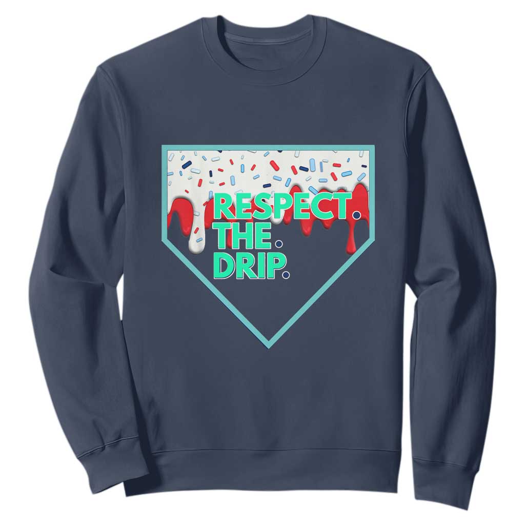 Baseball Home Plate Dripping Ice Cream Sweatshirt Respect The Drip Social Club Sprinkles TS02 Navy Print Your Wear