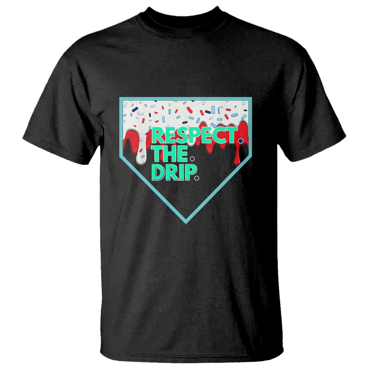 Baseball Home Plate Dripping Ice Cream T Shirt Respect The Drip Social Club Sprinkles TS02 Black Print Your Wear