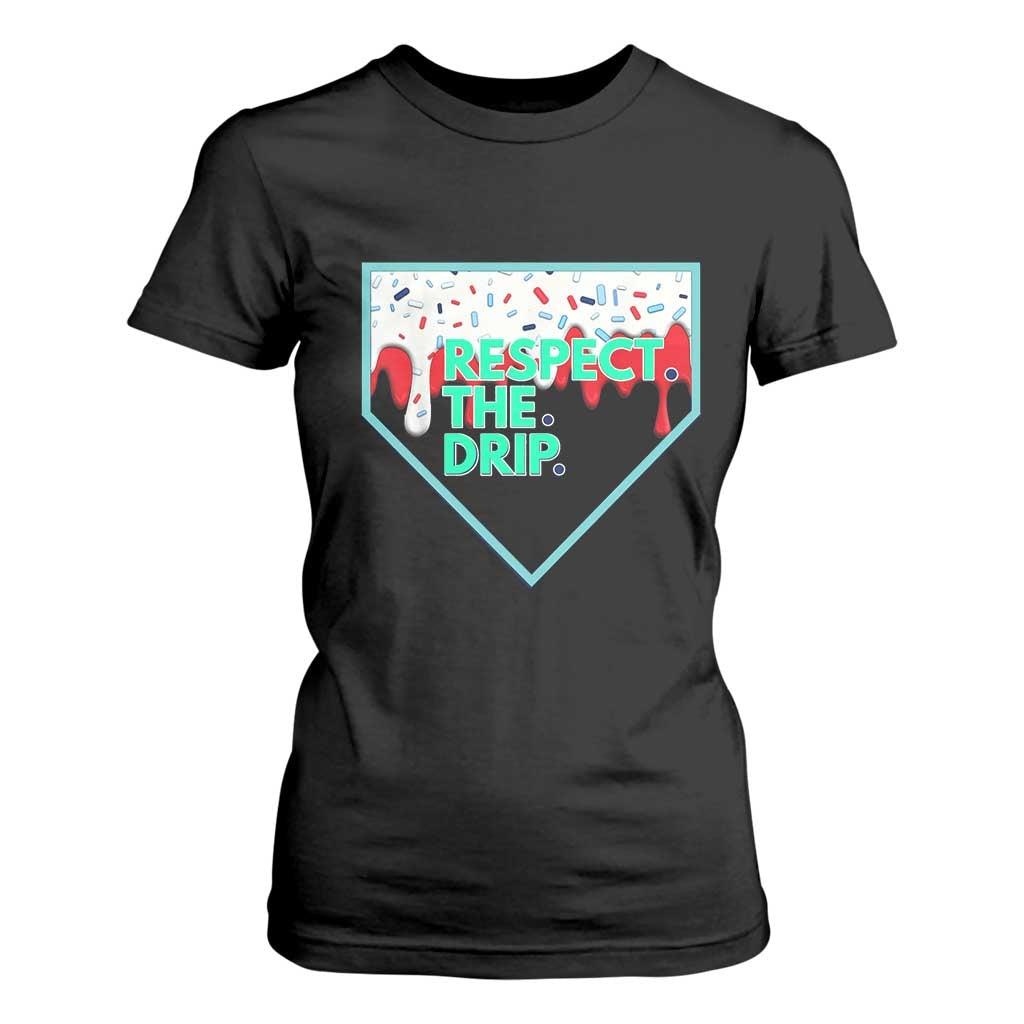 Baseball Home Plate Dripping Ice Cream T Shirt For Women Respect The Drip Social Club Sprinkles TS02 Black Print Your Wear