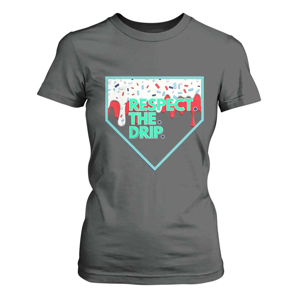 Baseball Home Plate Dripping Ice Cream T Shirt For Women Respect The Drip Social Club Sprinkles TS02 Dark Heather Print Your Wear