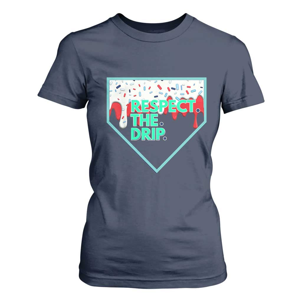 Baseball Home Plate Dripping Ice Cream T Shirt For Women Respect The Drip Social Club Sprinkles TS02 Navy Print Your Wear