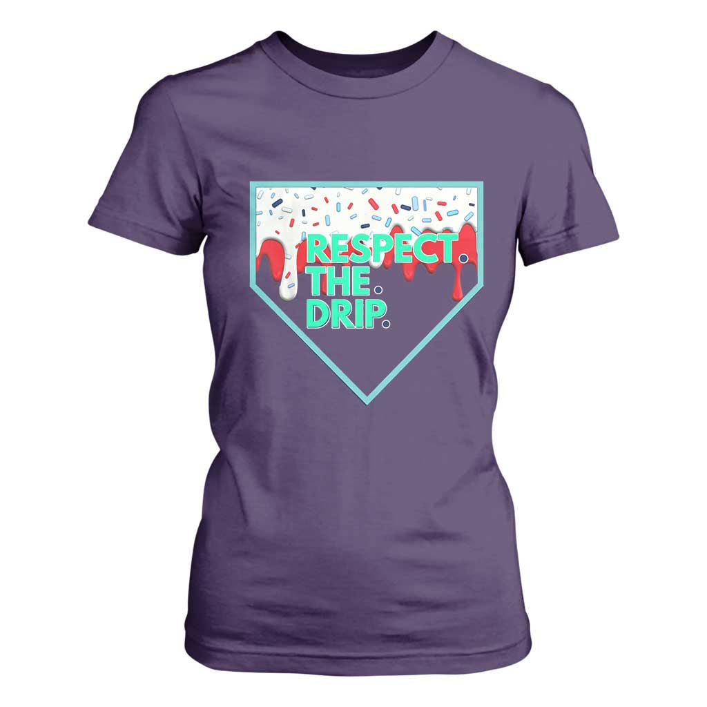 Baseball Home Plate Dripping Ice Cream T Shirt For Women Respect The Drip Social Club Sprinkles TS02 Purple Print Your Wear