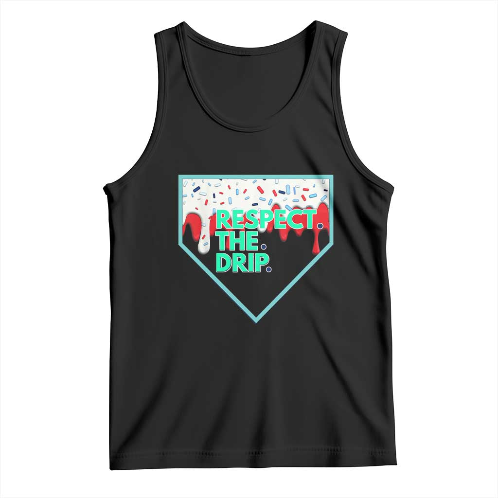 Baseball Home Plate Dripping Ice Cream Tank Top Respect The Drip Social Club Sprinkles TS02 Black Print Your Wear