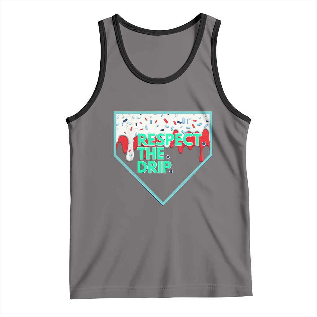 Baseball Home Plate Dripping Ice Cream Tank Top Respect The Drip Social Club Sprinkles TS02 Deep Heather Black Print Your Wear