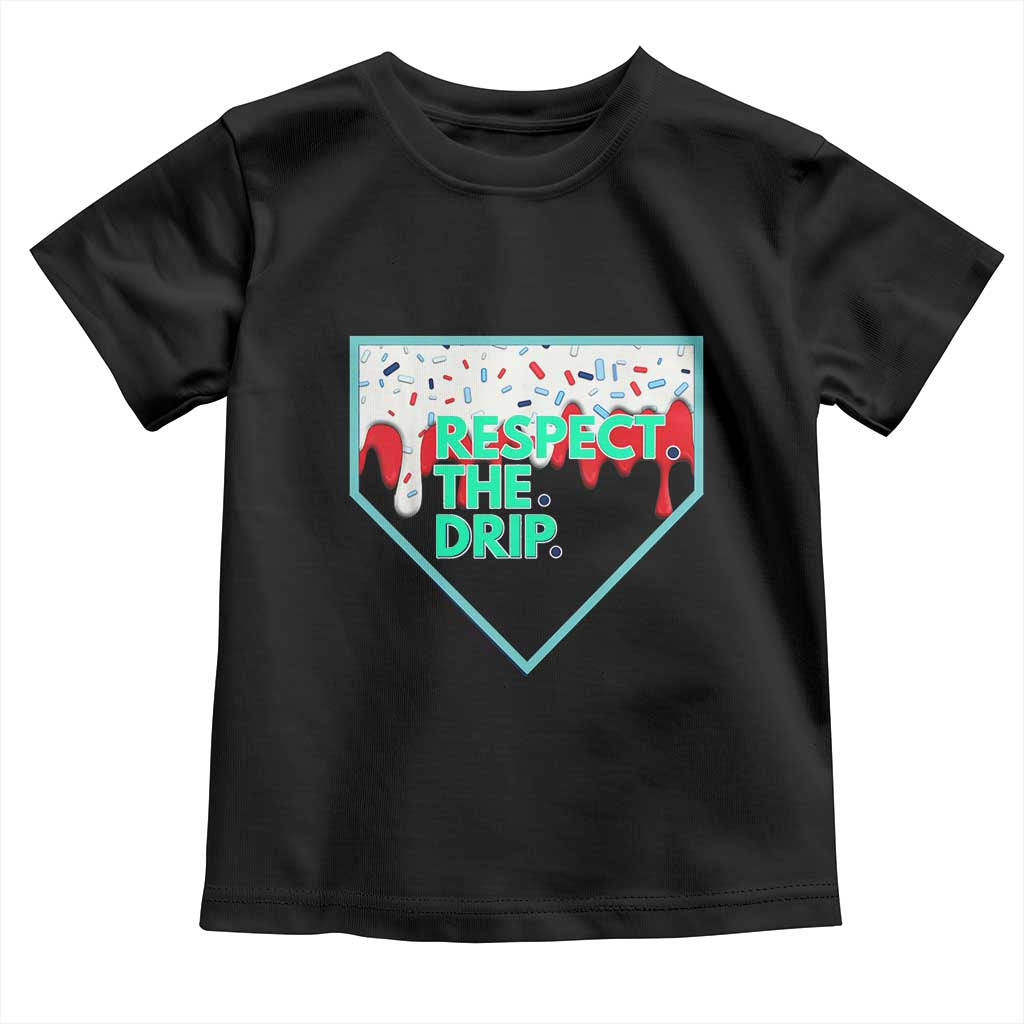 Baseball Home Plate Dripping Ice Cream Toddler T Shirt Respect The Drip Social Club Sprinkles TS02 Black Print Your Wear