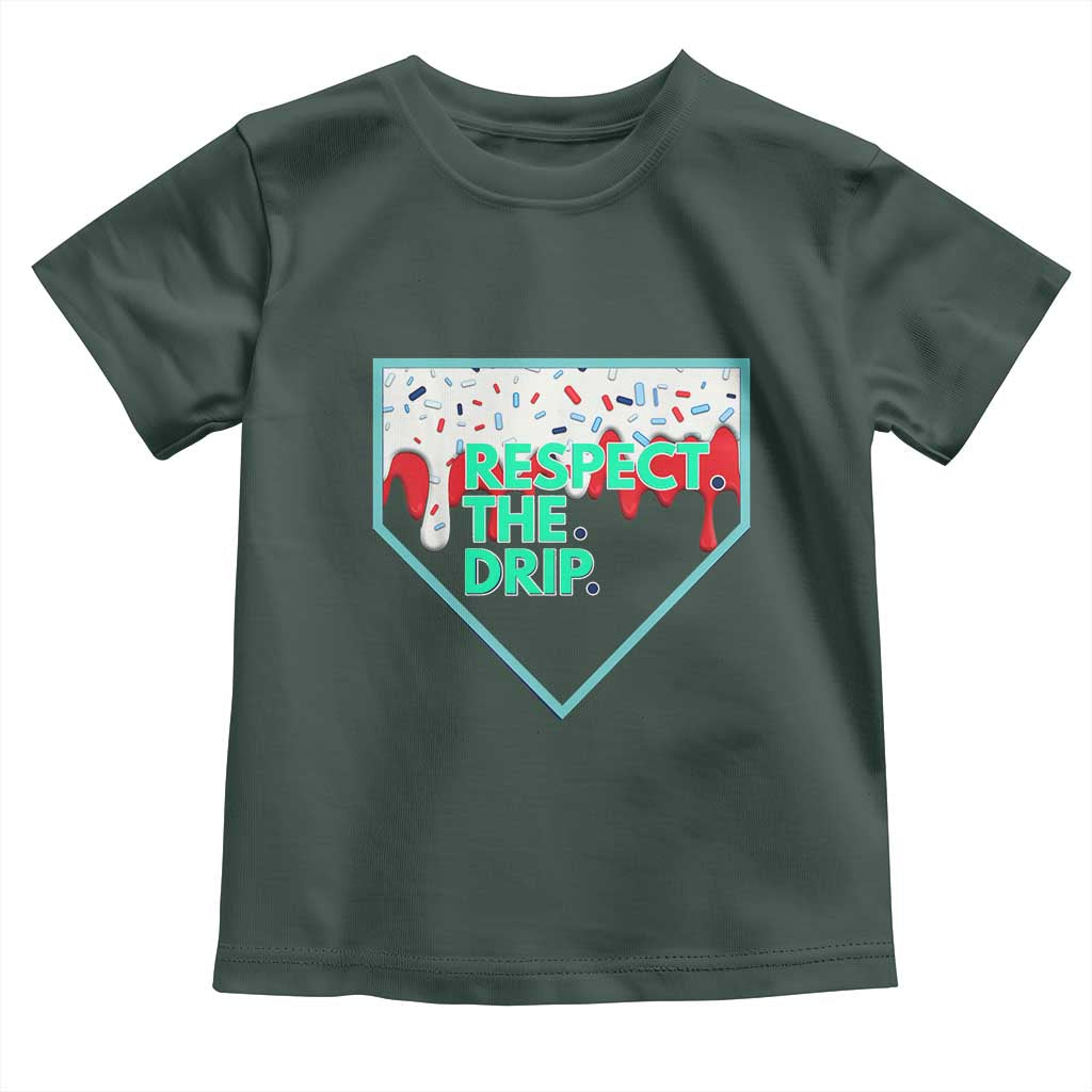 Baseball Home Plate Dripping Ice Cream Toddler T Shirt Respect The Drip Social Club Sprinkles TS02 Dark Forest Green Print Your Wear