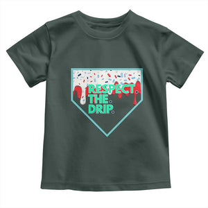 Baseball Home Plate Dripping Ice Cream Toddler T Shirt Respect The Drip Social Club Sprinkles TS02 Dark Forest Green Print Your Wear