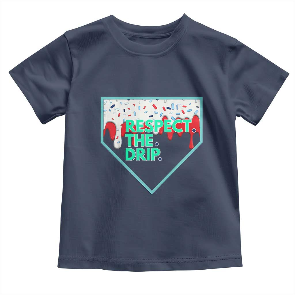 Baseball Home Plate Dripping Ice Cream Toddler T Shirt Respect The Drip Social Club Sprinkles TS02 Navy Print Your Wear