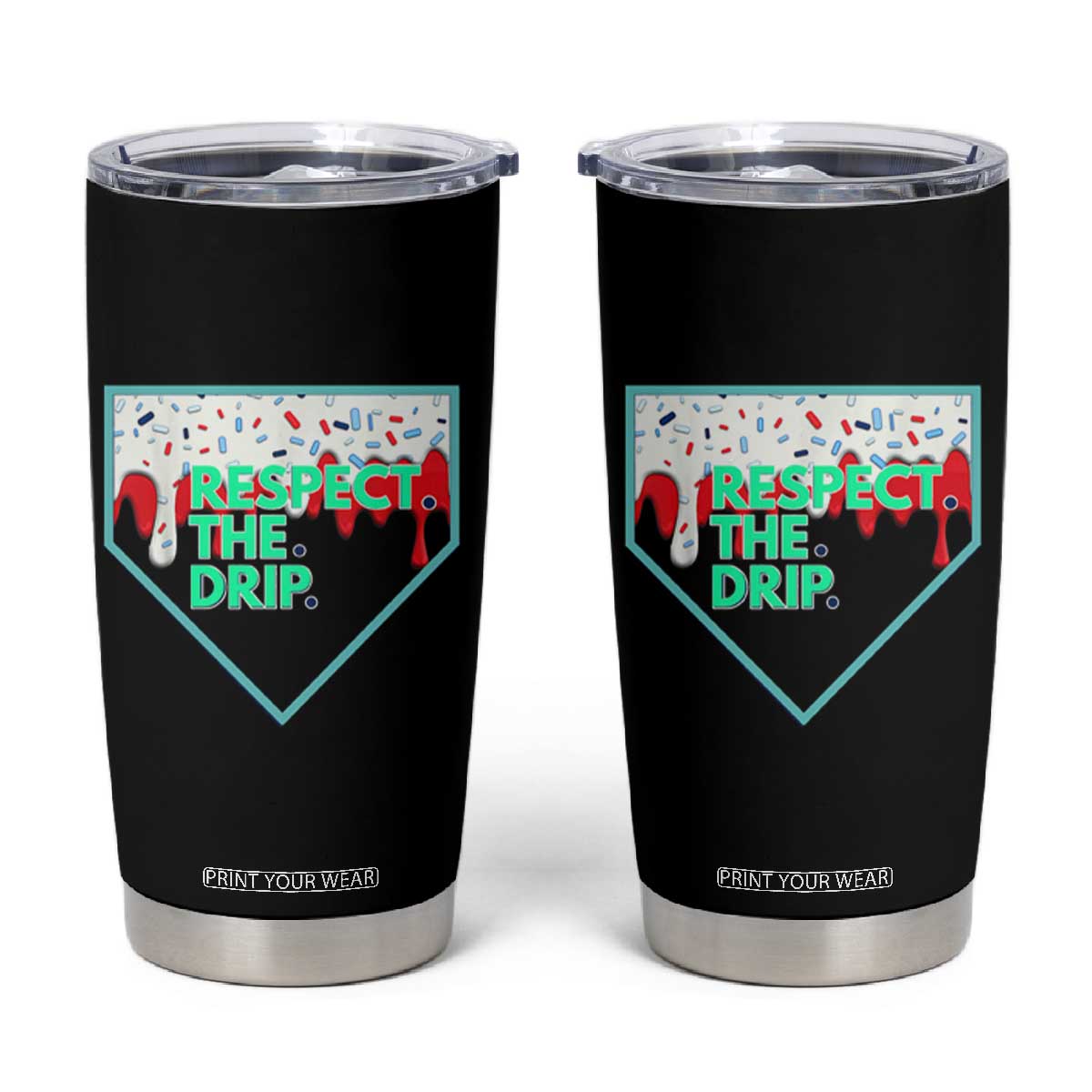 Baseball Home Plate Dripping Ice Cream Tumbler Cup Respect The Drip Social Club Sprinkles TS02 Black Print Your Wear