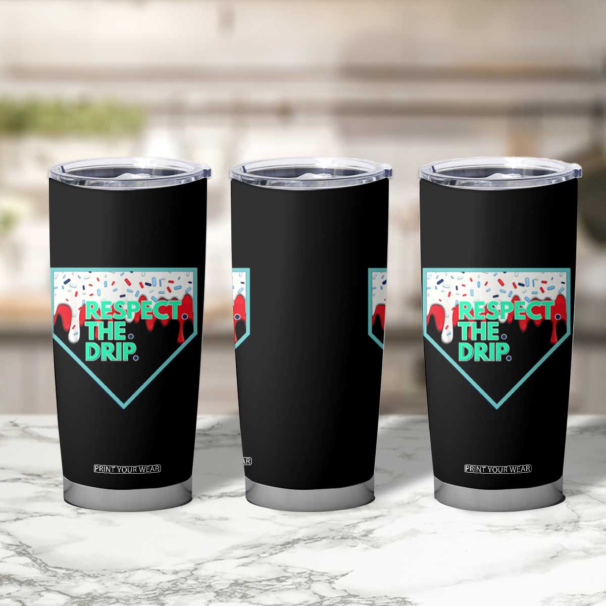 Baseball Home Plate Dripping Ice Cream Tumbler Cup Respect The Drip Social Club Sprinkles TS02 Print Your Wear