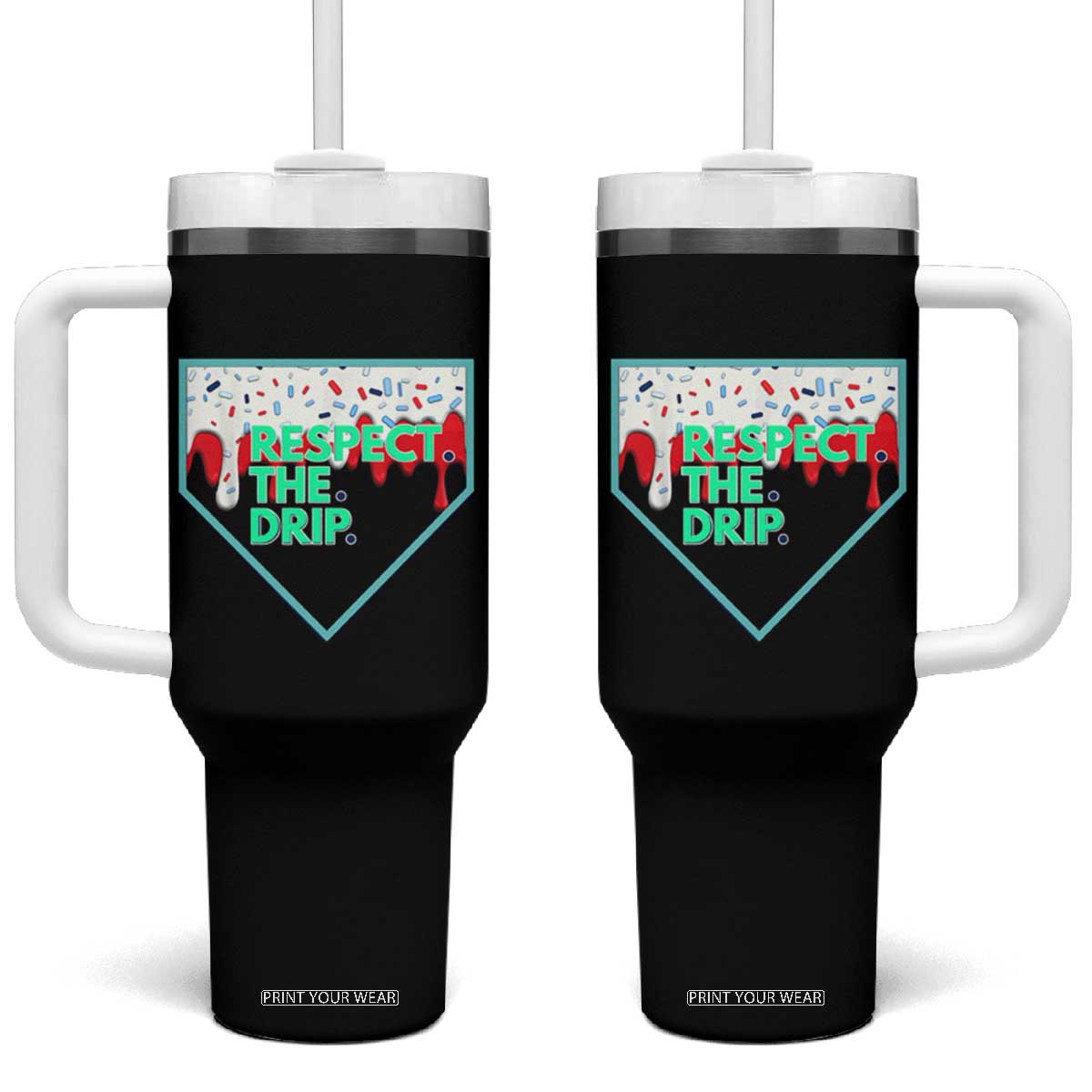 Baseball Home Plate Dripping Ice Cream Tumbler With Handle Respect The Drip Social Club Sprinkles TS02 One Size: 40 oz Black Print Your Wear