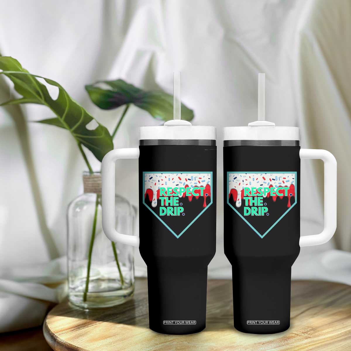 Baseball Home Plate Dripping Ice Cream Tumbler With Handle Respect The Drip Social Club Sprinkles TS02 Print Your Wear