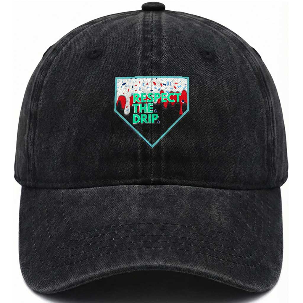 Baseball Home Plate Dripping Ice Cream Washed Cotton Baseball Cap Respect The Drip Social Club Sprinkles TS02 Washed Cap Universal Fit Black Print Your Wear
