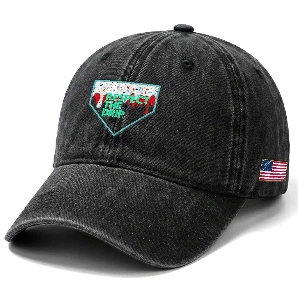 Baseball Home Plate Dripping Ice Cream Washed Cotton Baseball Cap Respect The Drip Social Club Sprinkles TS02 Print Your Wear