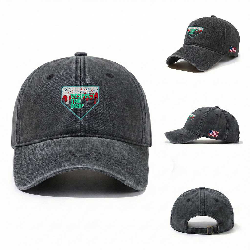 Baseball Home Plate Dripping Ice Cream Washed Cotton Baseball Cap Respect The Drip Social Club Sprinkles TS02 Washed Cap Universal Fit Dark Gray Print Your Wear
