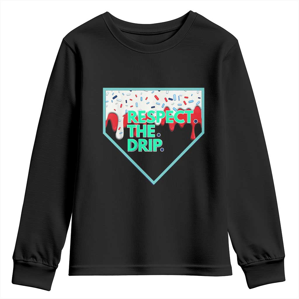 Baseball Home Plate Dripping Ice Cream Youth Sweatshirt Respect The Drip Social Club Sprinkles TS02 Black Print Your Wear