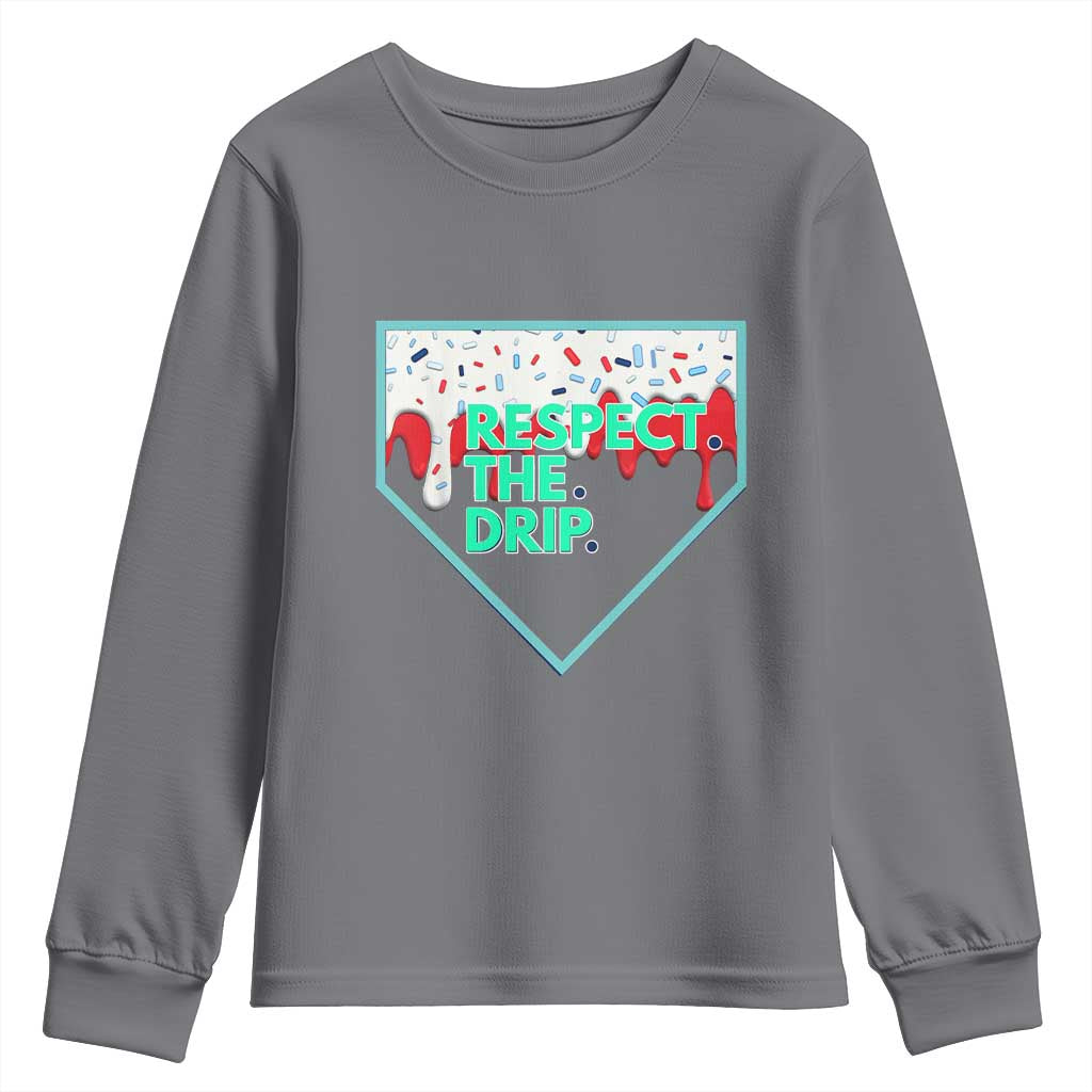 Baseball Home Plate Dripping Ice Cream Youth Sweatshirt Respect The Drip Social Club Sprinkles TS02 Charcoal Print Your Wear