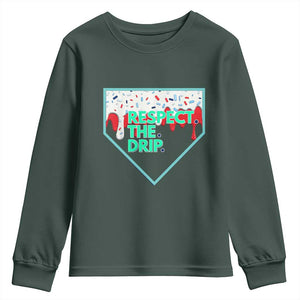 Baseball Home Plate Dripping Ice Cream Youth Sweatshirt Respect The Drip Social Club Sprinkles TS02 Dark Forest Green Print Your Wear
