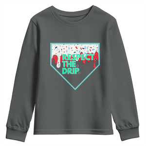 Baseball Home Plate Dripping Ice Cream Youth Sweatshirt Respect The Drip Social Club Sprinkles TS02 Dark Heather Print Your Wear