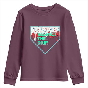Baseball Home Plate Dripping Ice Cream Youth Sweatshirt Respect The Drip Social Club Sprinkles TS02 Maroon Print Your Wear