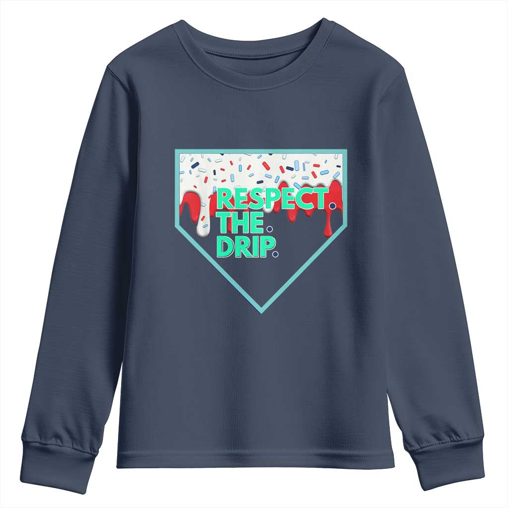 Baseball Home Plate Dripping Ice Cream Youth Sweatshirt Respect The Drip Social Club Sprinkles TS02 Navy Print Your Wear