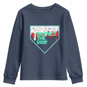 Baseball Home Plate Dripping Ice Cream Youth Sweatshirt Respect The Drip Social Club Sprinkles TS02 Navy Print Your Wear