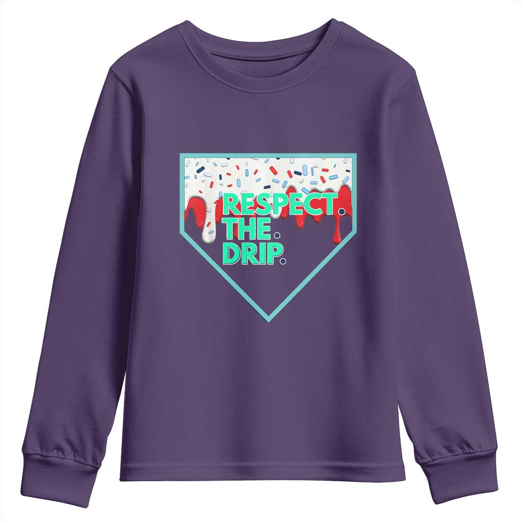Baseball Home Plate Dripping Ice Cream Youth Sweatshirt Respect The Drip Social Club Sprinkles TS02 Purple Print Your Wear