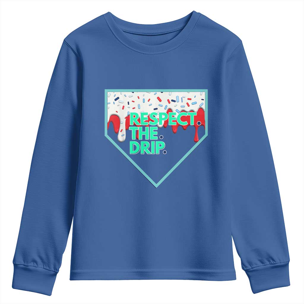 Baseball Home Plate Dripping Ice Cream Youth Sweatshirt Respect The Drip Social Club Sprinkles TS02 Royal Blue Print Your Wear