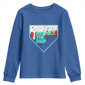 Baseball Home Plate Dripping Ice Cream Youth Sweatshirt Respect The Drip Social Club Sprinkles TS02 Royal Blue Print Your Wear