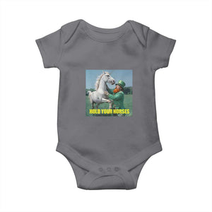 Funny Leprechaun Hold Your Horse Baby Onesie Unicorn St Patrick's Day TS02 Charcoal Print Your Wear